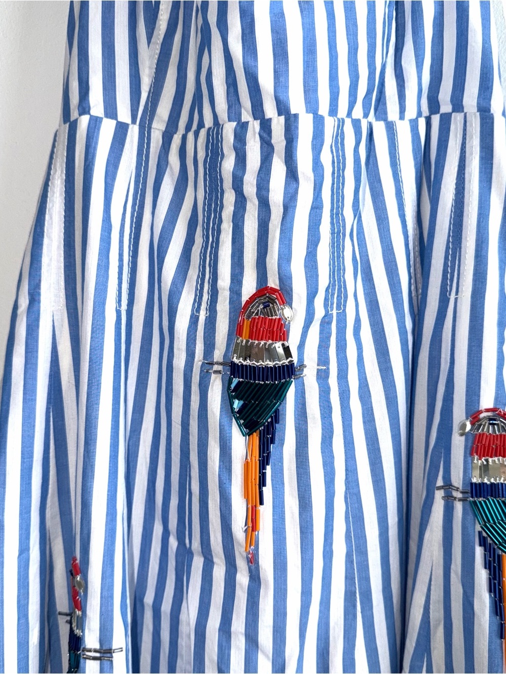 Anthropologie Maeve Parrots Tie-Back A-Line Dress Size 2 US Cotton Striped Maxi - Picture 6 of 12
